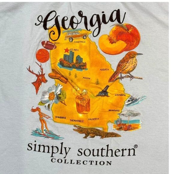 Simply Southern Georgia Map Graphic T-Shirt XXL 100% Cotton Light Blue Peaches - Picture 1 of 8